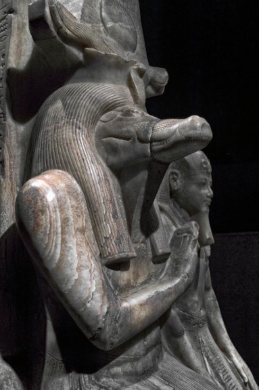 LuxorMuseum_005 Amenhotep III with Sobek, from Dahamsha, Dynasty XVIII