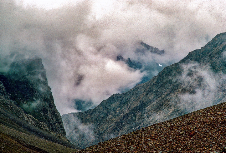 Rumjack Peaks in Mist-Shingo la, Zanskar, Ladakh, India